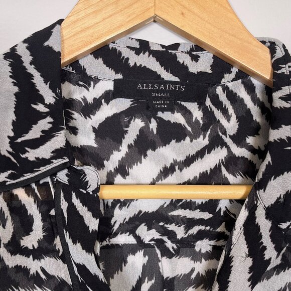 All Saints Ester Remix Zebra Animal Print Sheer Black White Womens Shirt - Picture 4 of 10